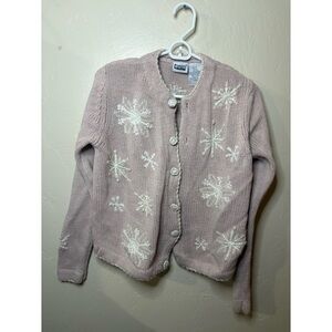 Vintage Pink Knit Snowflake Cardigan Size Petite Small